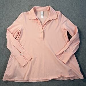 Wynne Layers Women's Petite Small Pink Collared Long Sleeve Tunic Top Swing